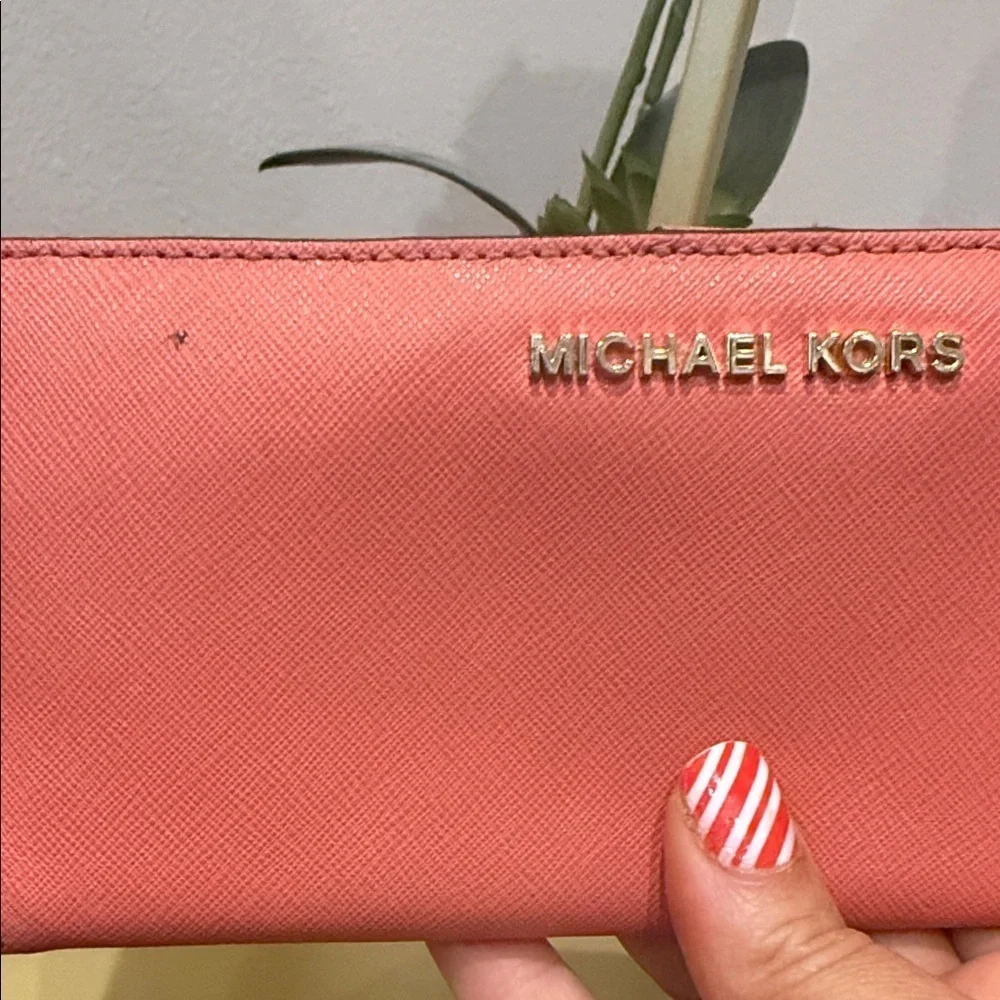 Michael Kors Pink Wallet Coral orange card holder wallet MK designer clutch